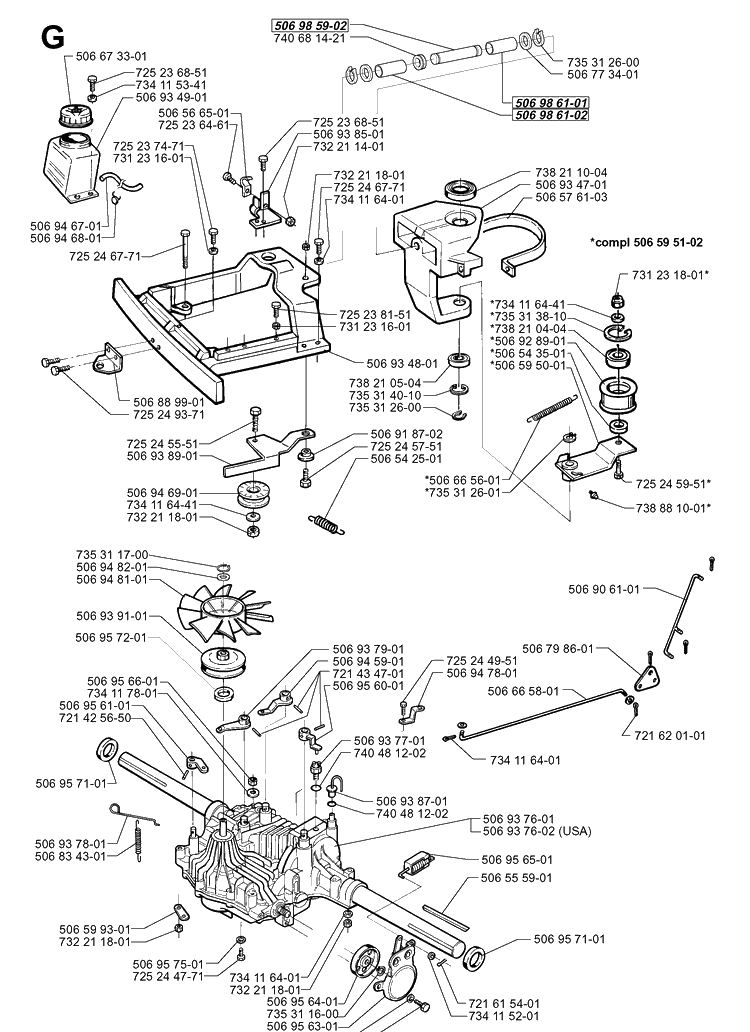 Transmission Diagram and Parts List for PR14 2000-02 Husqvarna Lawn Mower
