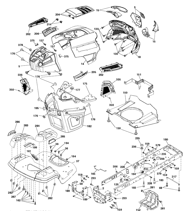 Chassis / Frame Diagram and Parts List for TS248TD (96043032500)(2020-08) Husqvarna Lawn Tractor