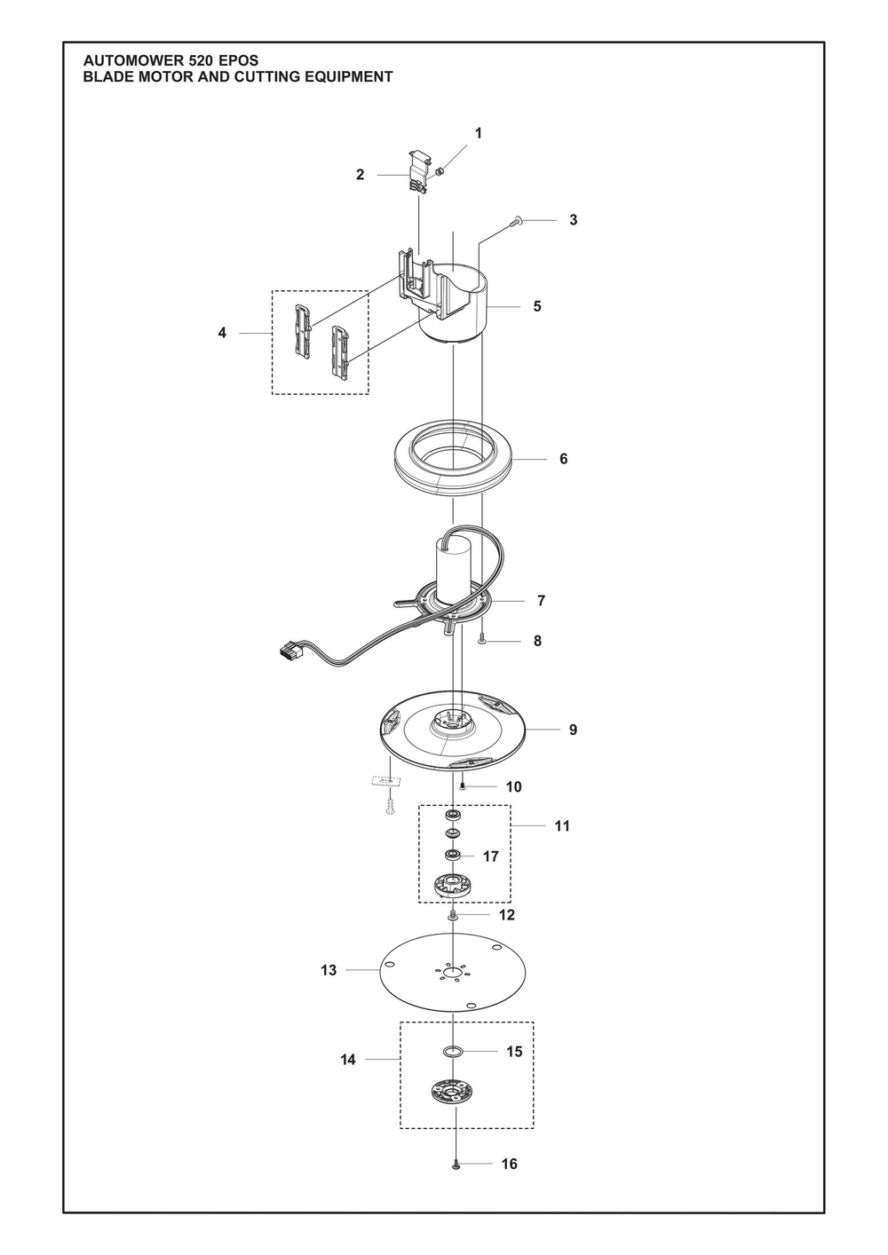 Blade Motor And Cutting Equipment Diagram and Parts List for 520EPOS  Husqvarna Lawn Mower