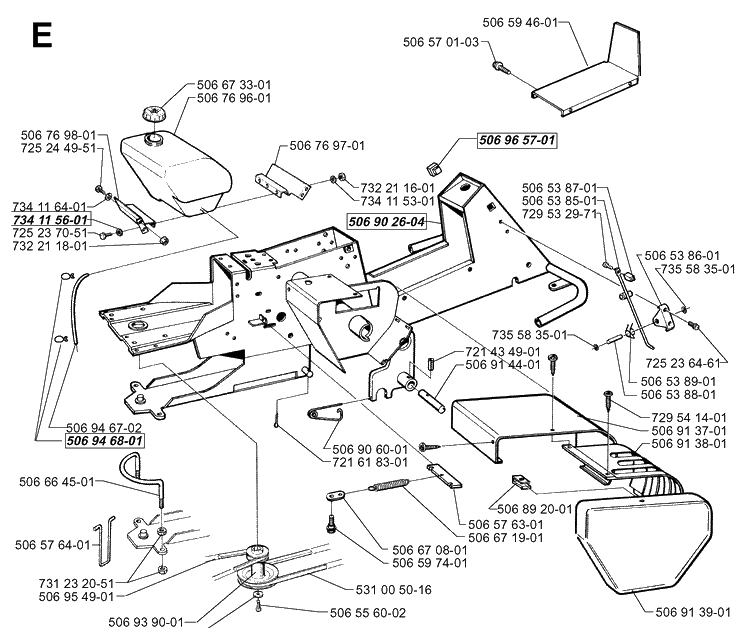 Chassis / Frame 2 Diagram and Parts List for RIDER850HST 1998-03 Husqvarna Lawn Mower