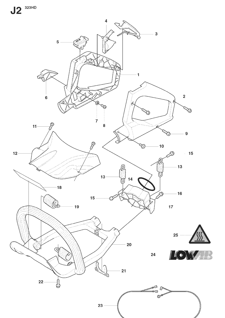 Handle And Controls 2 Diagram and Parts List for 325HD60 (X-SERIES)(20081400001-20090400000) Husqvarna Hedge Trimmer