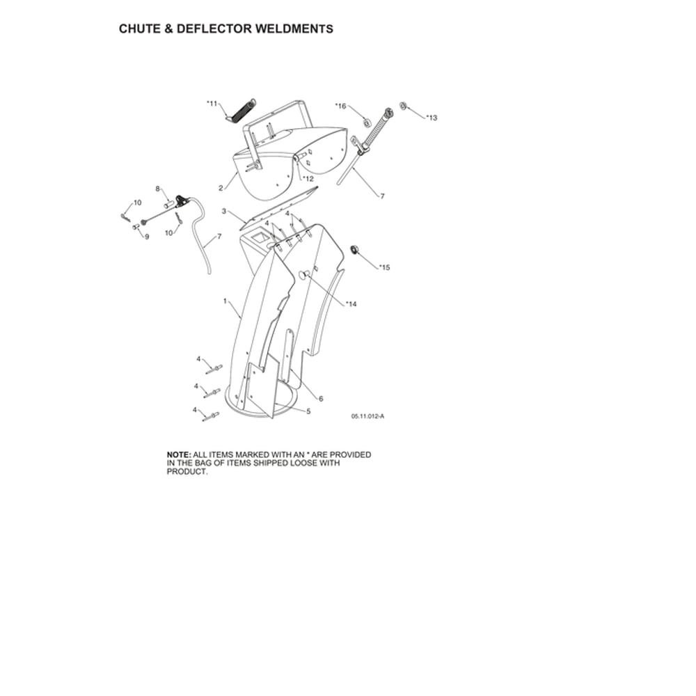 Chute & Deflector Weldments Diagram and Parts List for 970528602  Husqvarna Snow Blower
