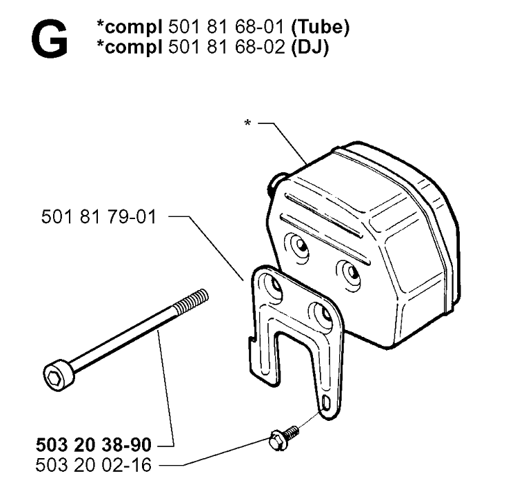 Muffler Diagram and Parts List for 281 20000600001-20014000000 Husqvarna Chainsaw