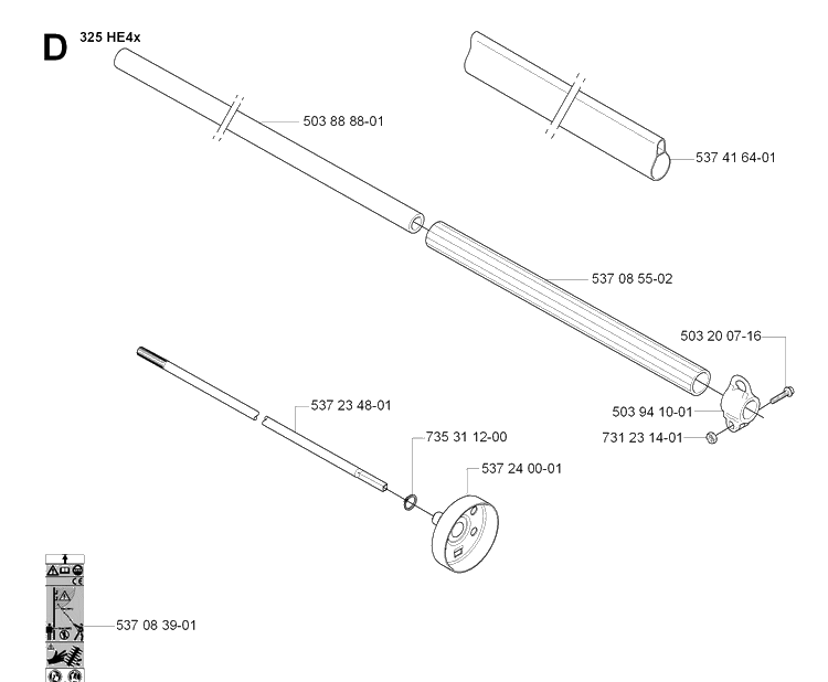 Shaft Diagram and Parts List for 325HE4 (X-SERIES)(20070100001-20090900000) Husqvarna Hedge Trimmer