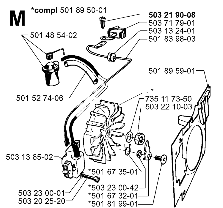 Electrical Diagram and Parts List for 3120 20000600001-20013500000 Husqvarna Chainsaw