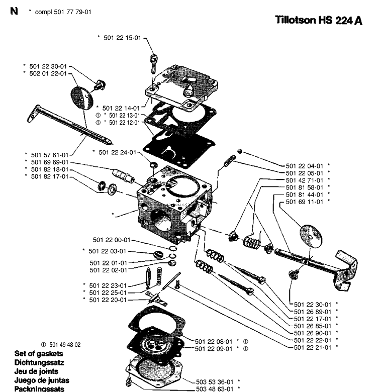Carburetor Details Diagram and Parts List for 266  Husqvarna Chainsaw