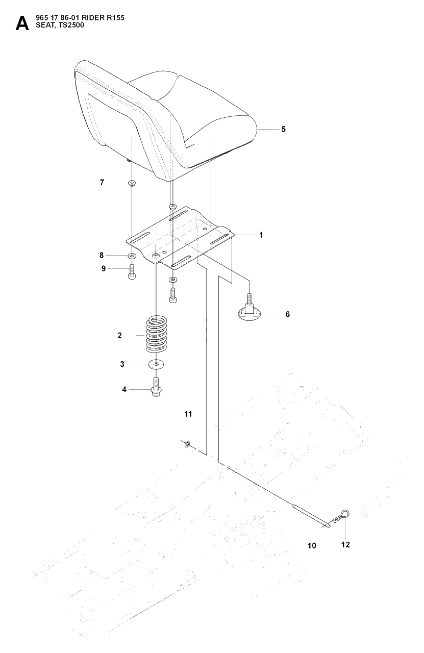Seat Diagram and Parts List for R155 (965178601)(2007-03) Husqvarna Lawn Tractor