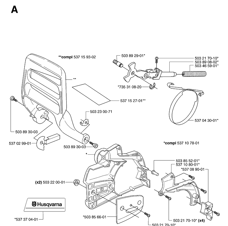 Chain Brake And Clutch Cover Diagram and Parts List for 359 20070900001-Current Husqvarna Chainsaw