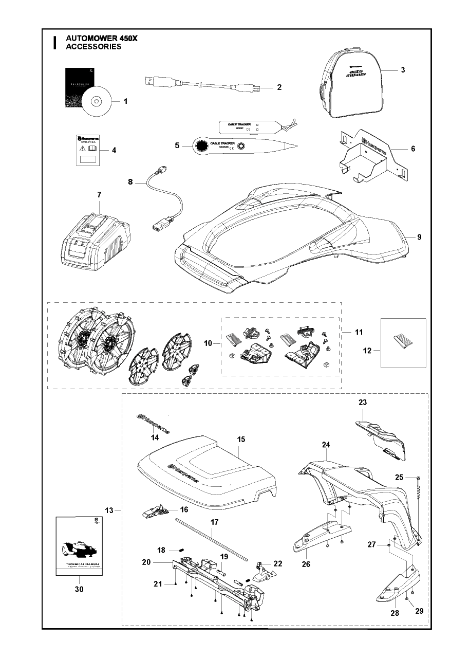 Accessories Diagram and Parts List for 450X 2016-02 Husqvarna Lawn Mower