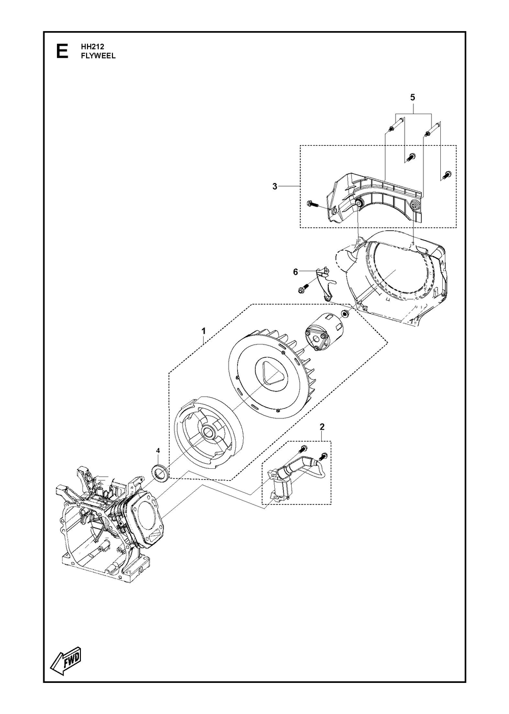 Flywheel Diagram and Parts List for HH212 596210001-596210002 Husqvarna Engine