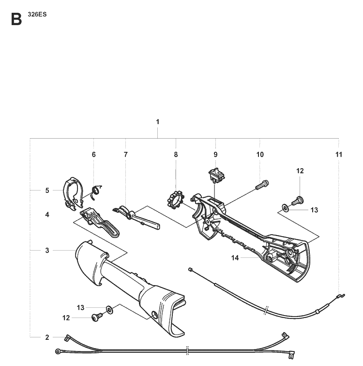 Throttle Controls Diagram and Parts List for 326ES  Husqvarna Edger