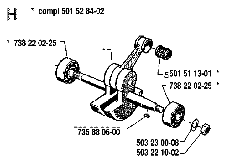 Crankshaft Diagram and Parts List for 268 19910500001-19933600000 Husqvarna Chainsaw