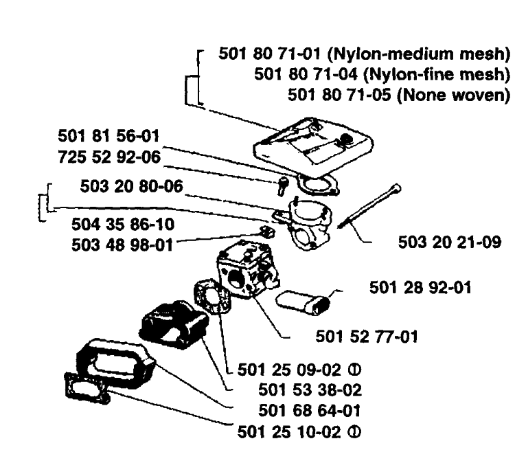 Air Filter/Carburetor Diagram and Parts List for 61 1989-02 Husqvarna Chainsaw