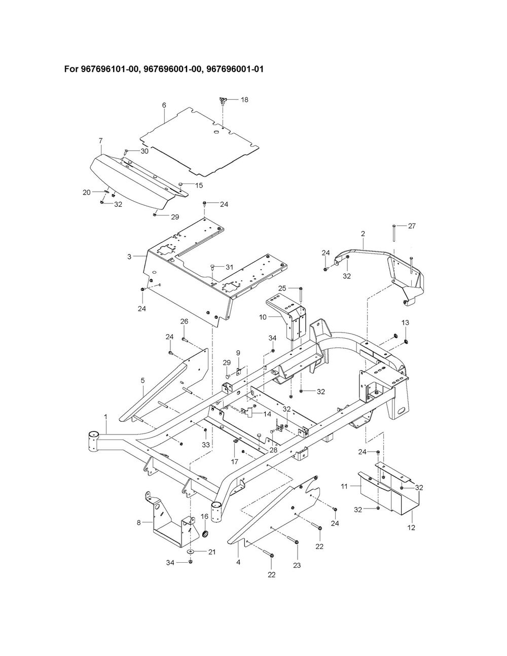Frame Diagram and Parts List for MZ54 ROPS Husqvarna Lawn Tractor
