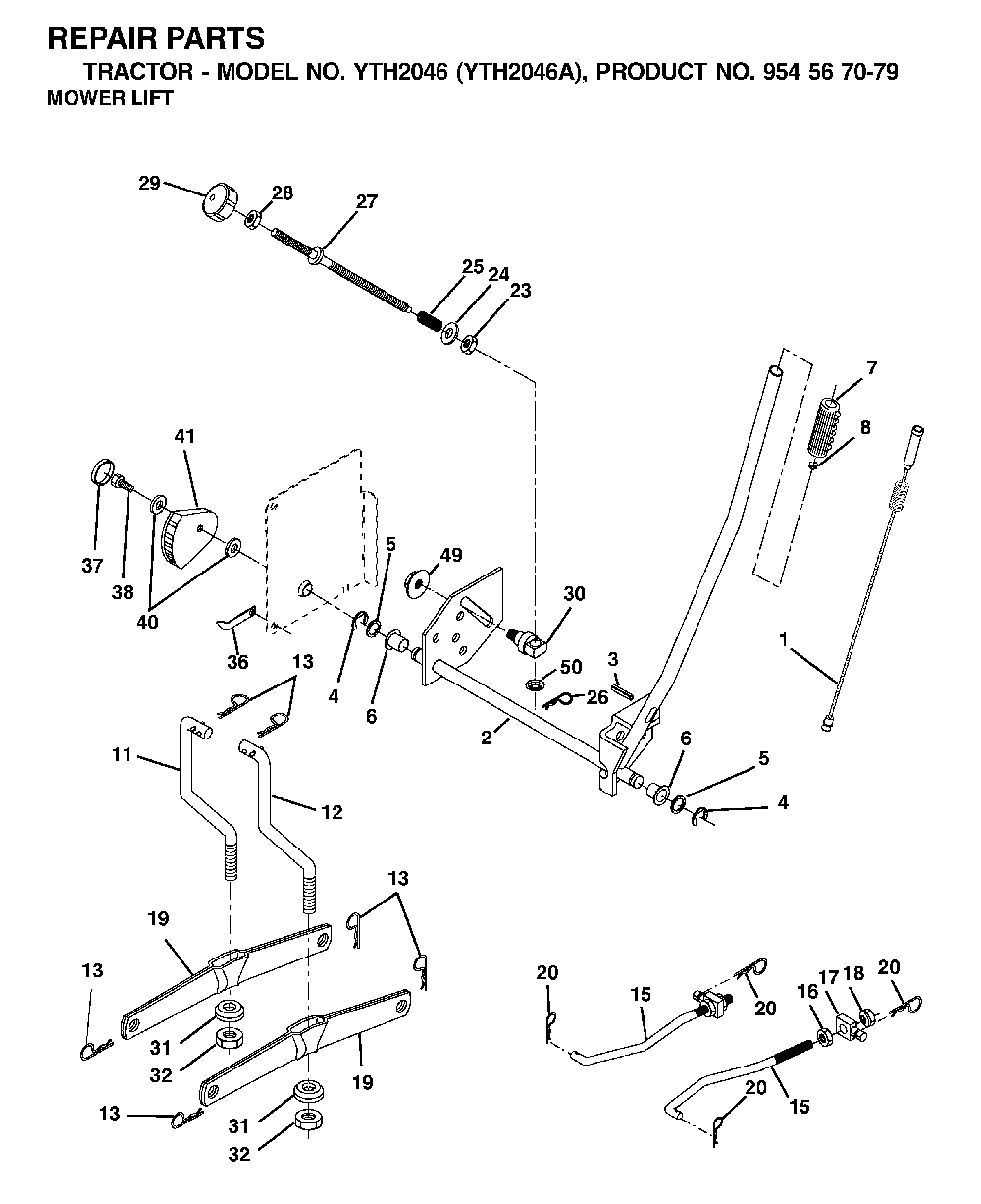 Mower Lift / Deck Lift Diagram and Parts List for YTH2046A (954567079)(2000-11) Husqvarna Lawn Tractor
