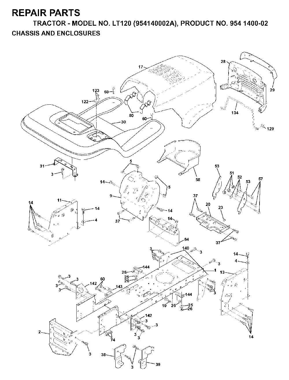 Chassis And Enclosures Diagram and Parts List for LT120 (954140002A)(1997-01) Husqvarna Lawn Tractor