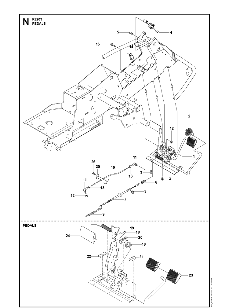 Pedals Diagram and Parts List for R220T (966785701)(2017) Husqvarna Lawn Mower