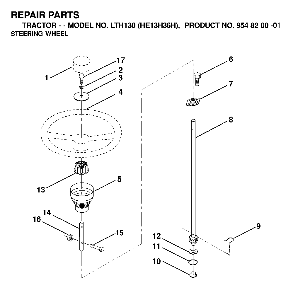 Steering Diagram and Parts List for LTH130 (HE13H36H, 954820001)(2000-02) Husqvarna Lawn Tractor