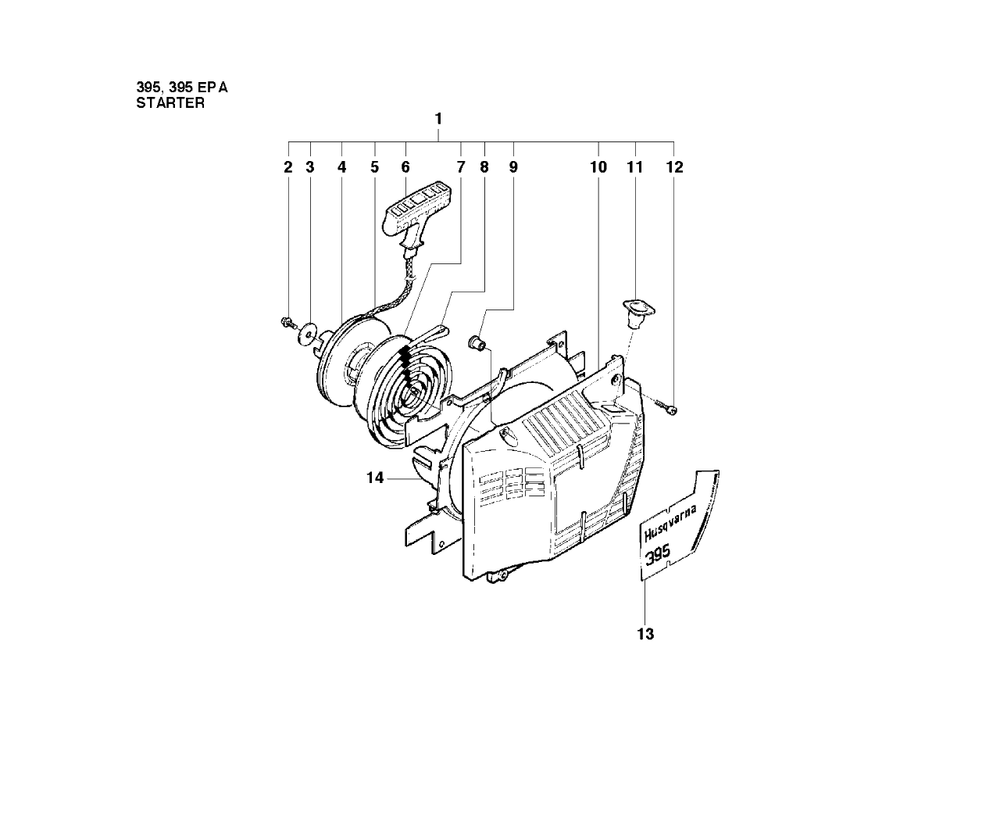 Starter Diagram and Parts List for 395XP-XPG (EPA)(20102200001 - 20163899999) Husqvarna Chainsaw