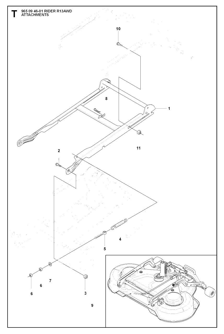 Attachments Diagram and Parts List for R13AWD (965094601)(2007-01) Husqvarna Lawn Tractor