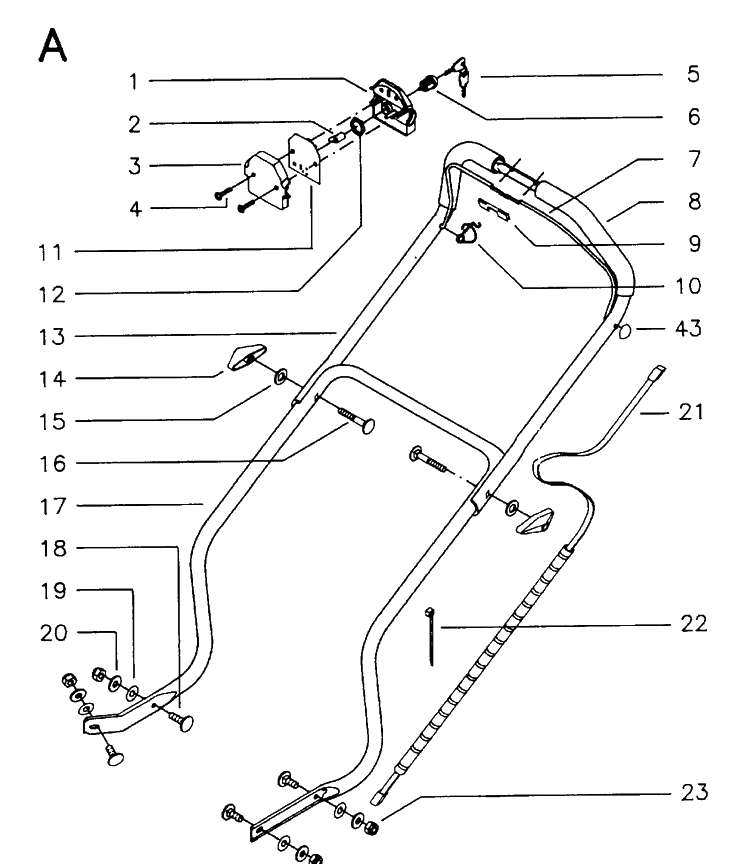 Handle And Controls Diagram and Parts List for 46RC ROYAL Husqvarna Lawn Mower