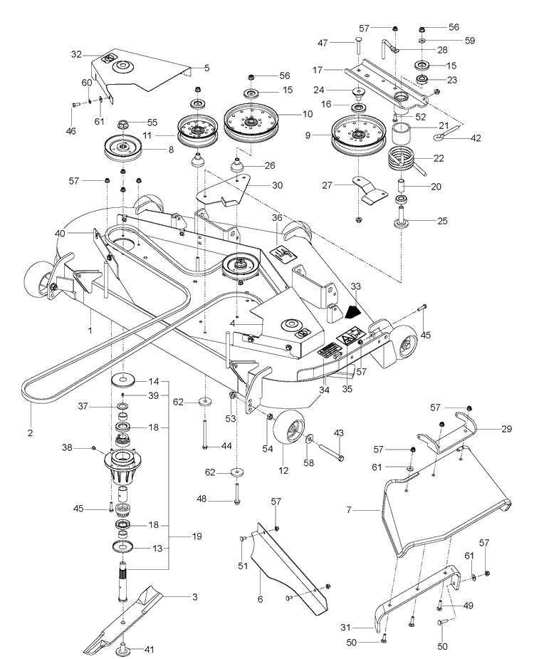 Mower Deck / Cutting Deck Diagram and Parts List for 966613801 2012-06 Husqvarna Lawn Mower