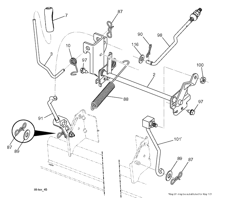 Mower Lift / Deck Lift Diagram and Parts List for YTH18K42 (96043025000)(2017-09) Husqvarna Lawn Tractor