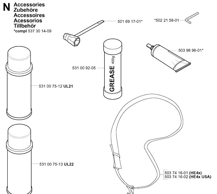 Accessories Diagram and Parts List for 325HA850 20040100001-20050600000 Husqvarna Hedge Trimmer