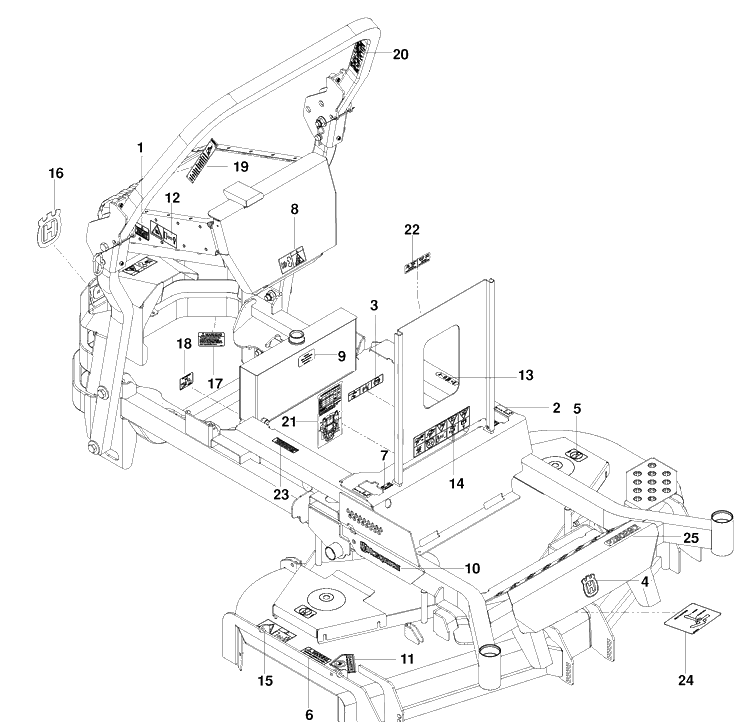 Decals Diagram and Parts List for PZ29D (966554801)(2010-03) Husqvarna Lawn Mower