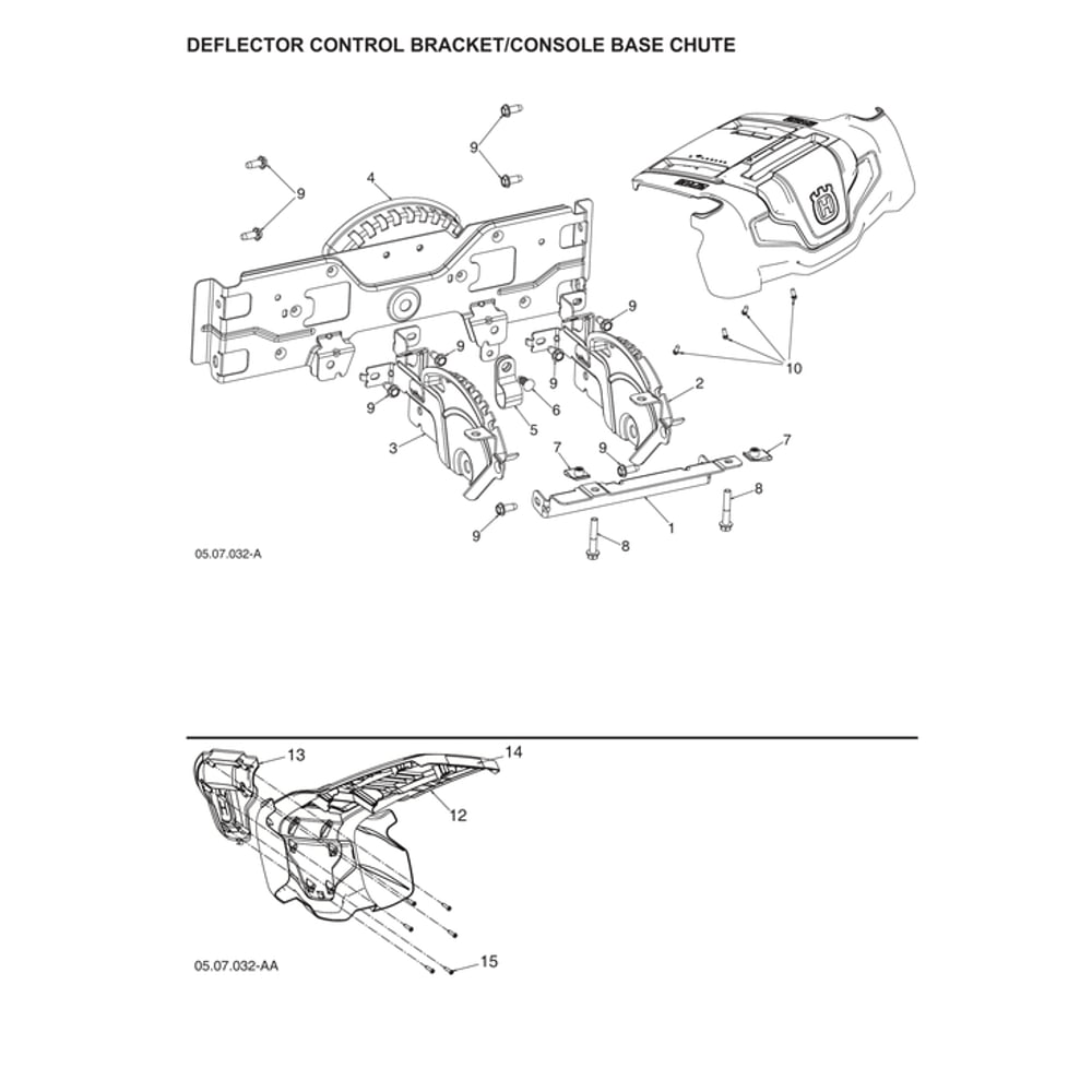 Deflector Control Bracket/Console Base Chute Diagram and Parts List for 970528602  Husqvarna Snow Blower