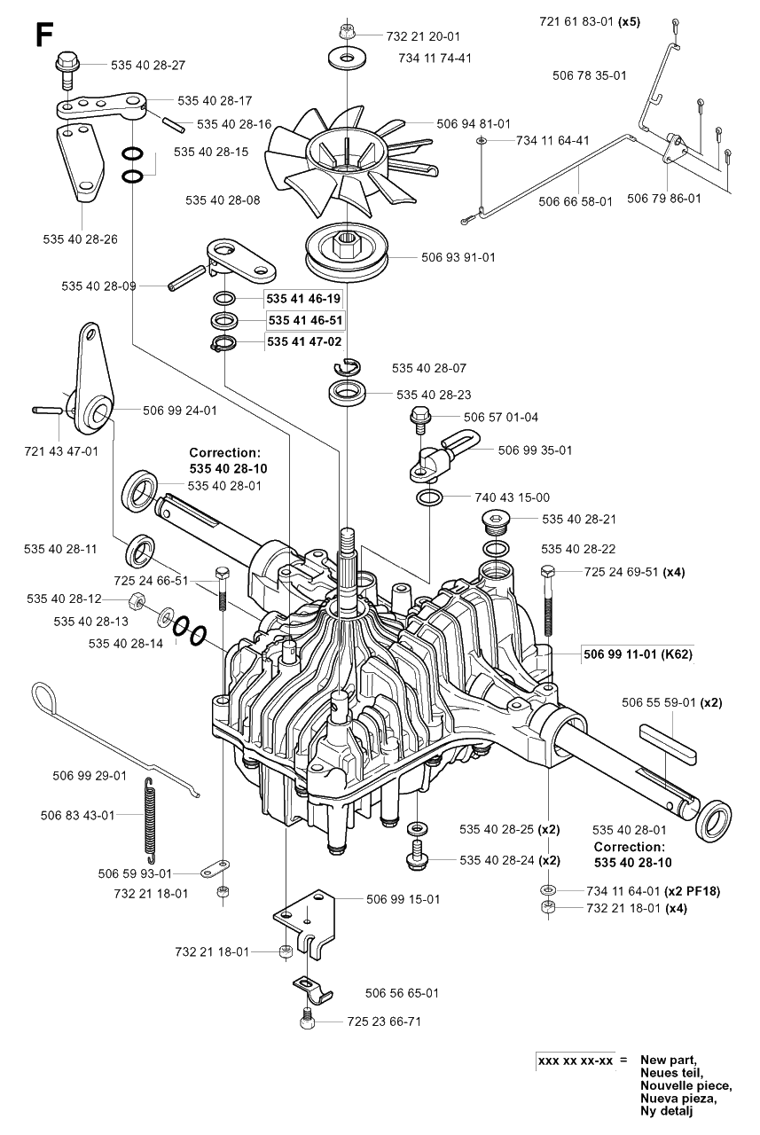 Transmission Diagram and Parts List for PF21 2001-02 Husqvarna Lawn Tractor