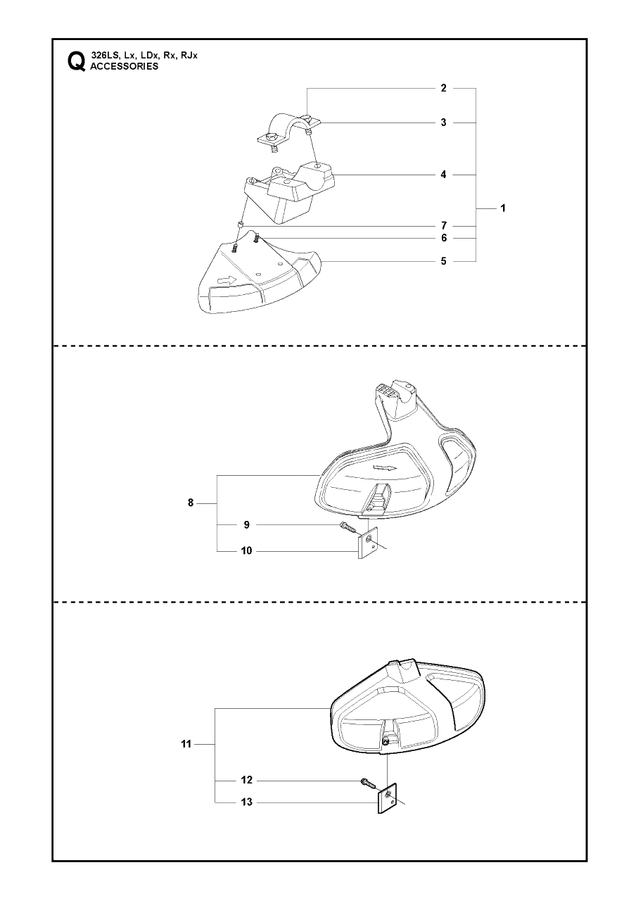 Accessories Diagram and Parts List for 326RX 20091800001 & Above Husqvarna Trimmer