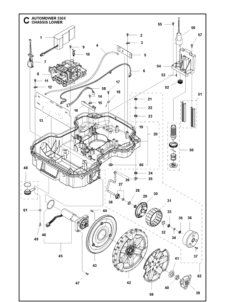 Chassis Lower Diagram and Parts List for 330X 2013-03 Husqvarna Lawn Mower