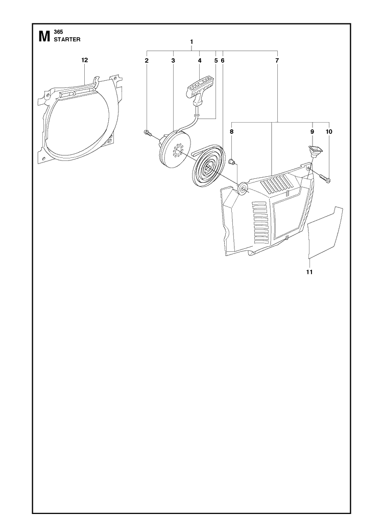 Starter Diagram and Parts List for 365 20101800001-Current Husqvarna Chainsaw