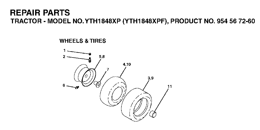 Wheels And Tires Diagram and Parts List for YTH1848XPF (954567260)(2003-06) Husqvarna Lawn Tractor