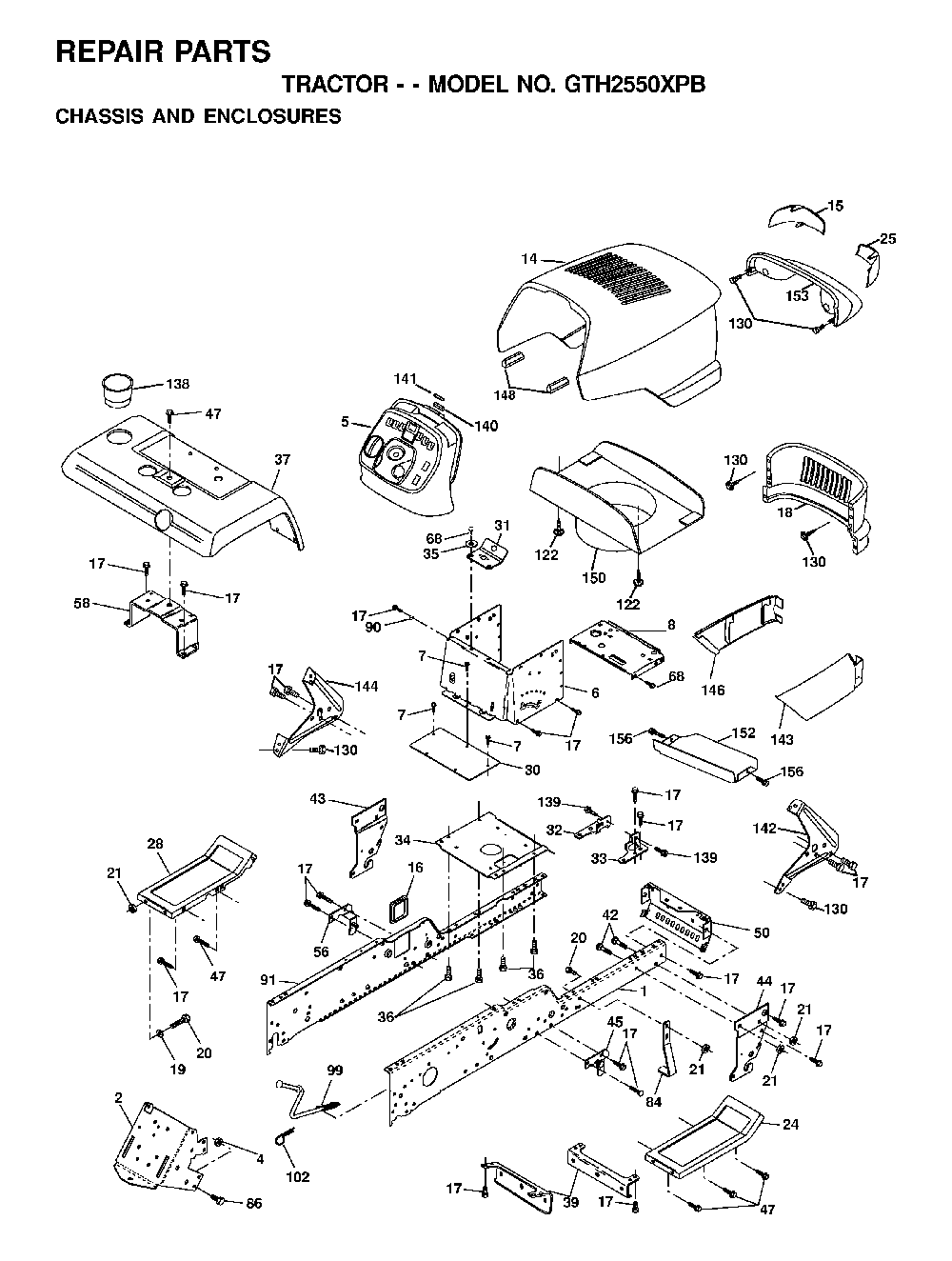 Chassis And Enclosures Diagram and Parts List for GTH2550XPB (954567116)(2001-02) Husqvarna Lawn Tractor