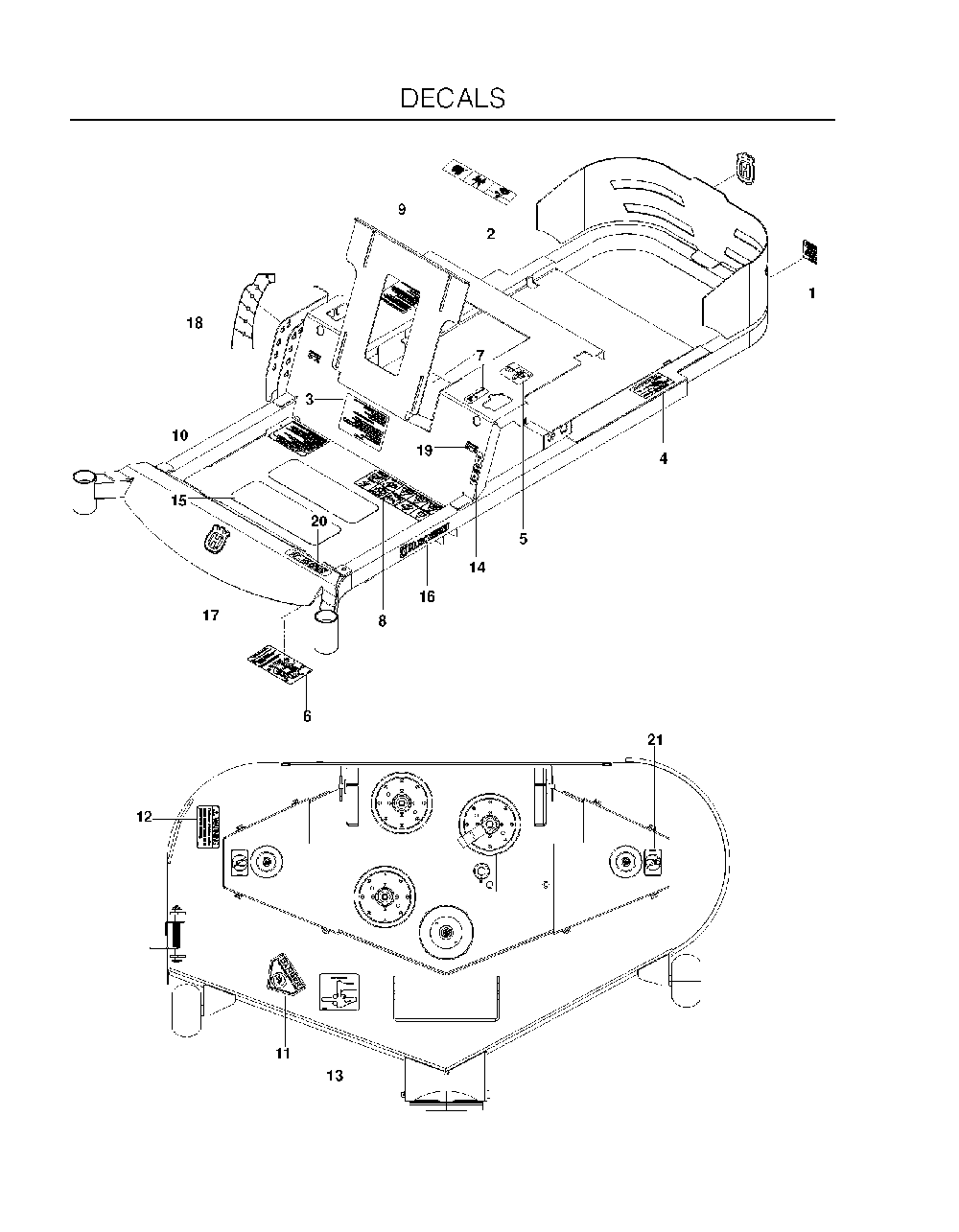 Decals Diagram and Parts List for EZ24TBF 966659601-01, 2011-10 Husqvarna Lawn Tractor