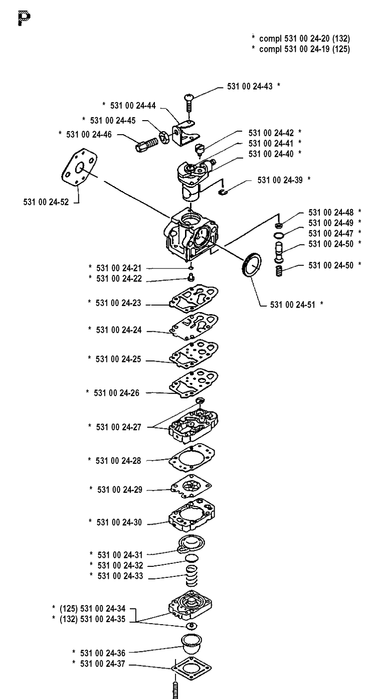 Carburetor Details Diagram and Parts List for 132R 19920100001-19931400000 Husqvarna Brush Cutter