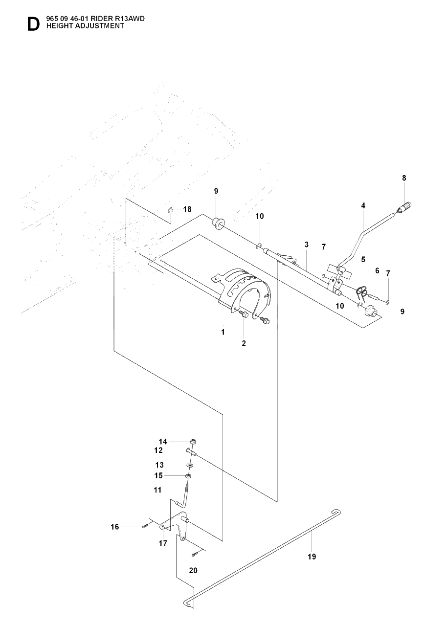 Height Adjustment Diagram and Parts List for R13AWD (965094601)(2007-01) Husqvarna Lawn Tractor