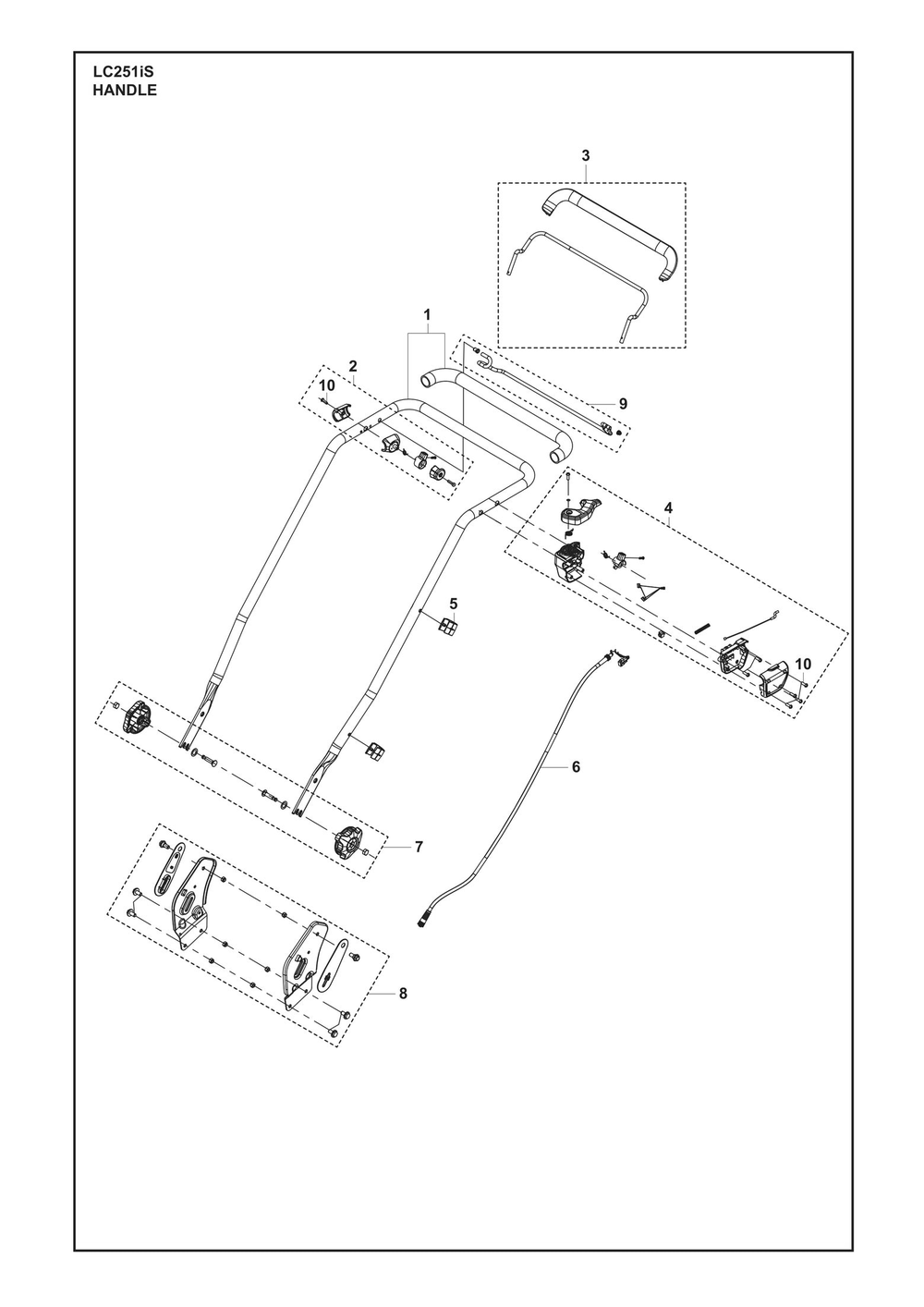 Handle Diagram and Parts List for LC251IS  Husqvarna Lawn Mower