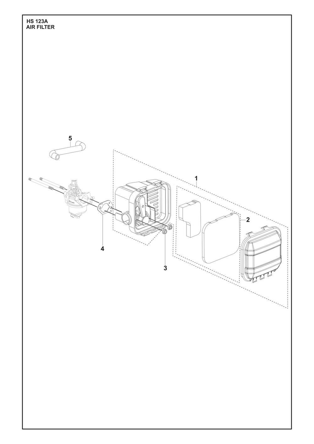 Air Filter Diagram and Parts List for HS123A  Husqvarna Engine