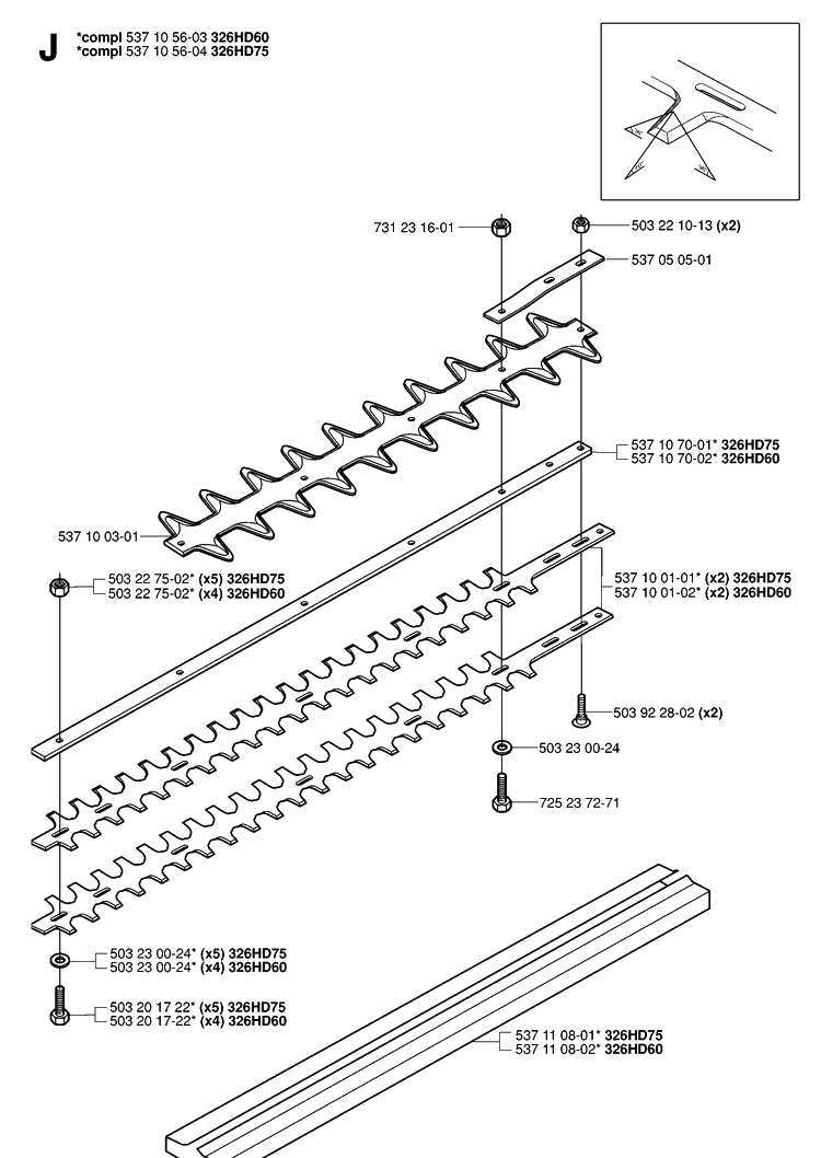 Cutting Equipment Diagram and Parts List for 326HD75 (X-SERIES)(20020500001-20030100000) Husqvarna Hedge Trimmer