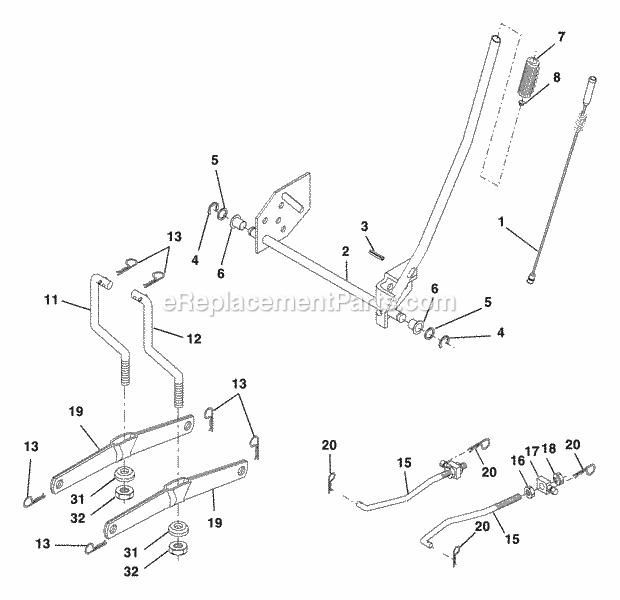 Mower Lift Diagram and Parts List for WET1742STA 2003 Husqvarna Lawn Tractor