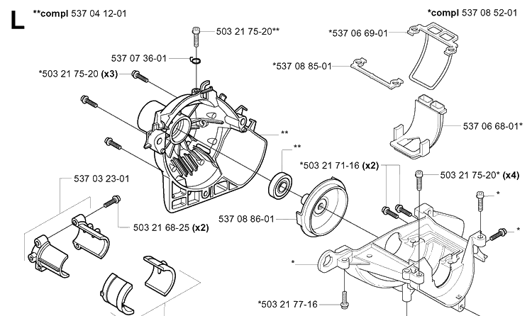 Crankcase And Clutchdrum Diagram and Parts List for 326HE4 (X-SERIES)(20013500001-20033100000) Husqvarna Hedge Trimmer