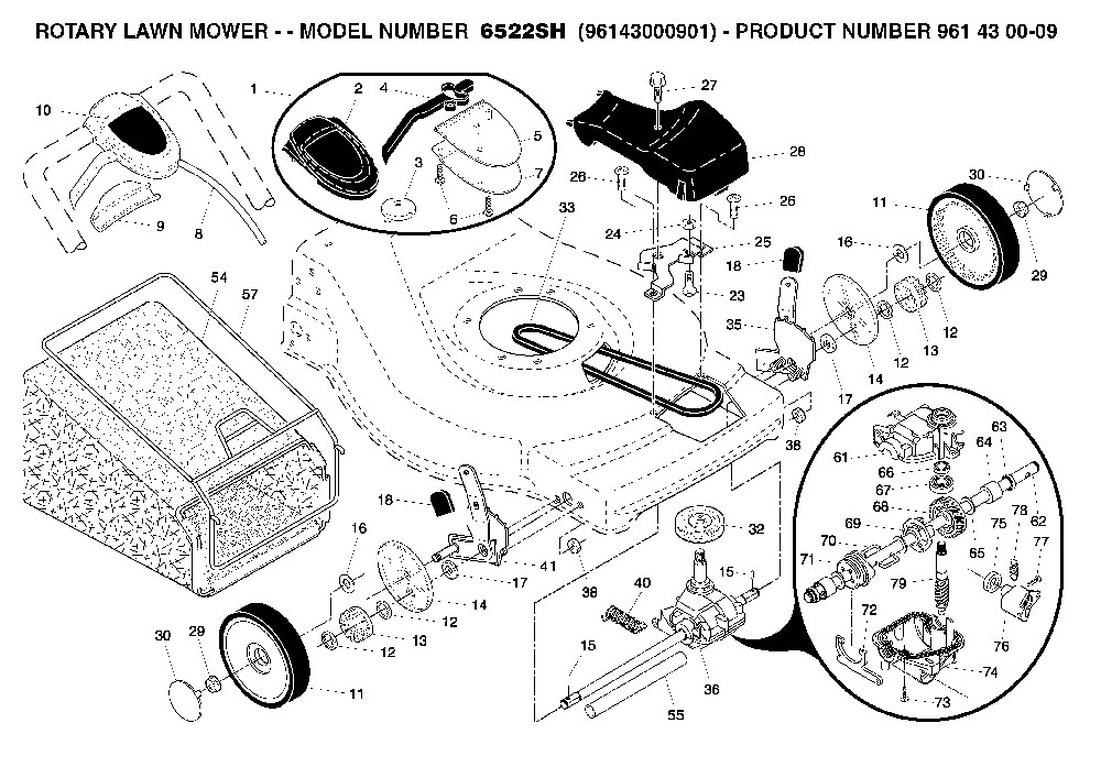 Repair Parts Diagram and Parts List for 6522SH (96143000901)(2005-02) Husqvarna Lawn Mower