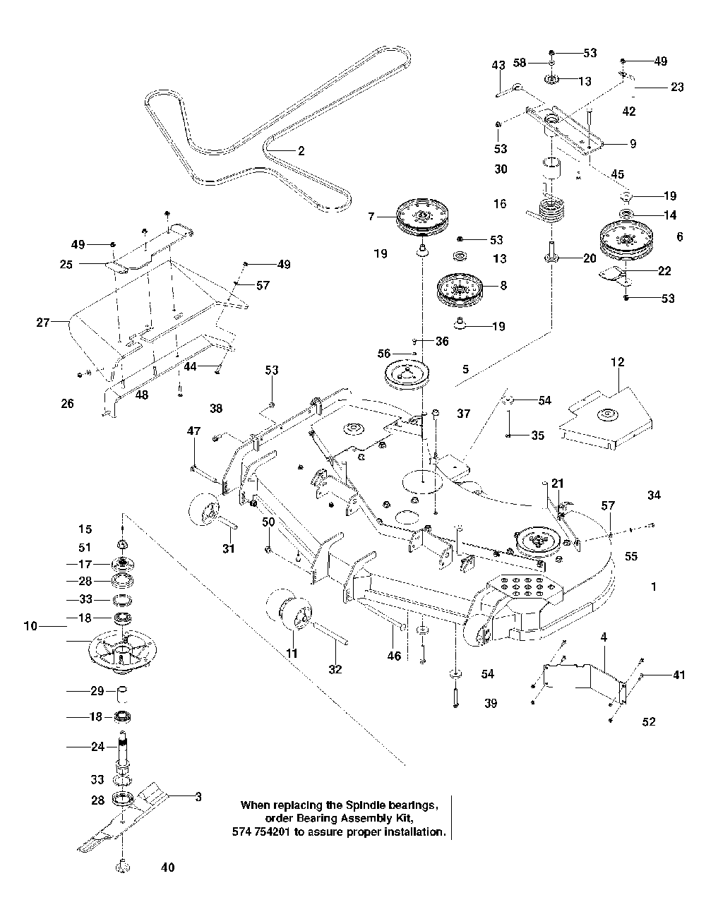 Mower Deck / Cutting Deck Diagram and Parts List for PZ6029FX966061201-00 2009-08 Husqvarna Lawn Tractor