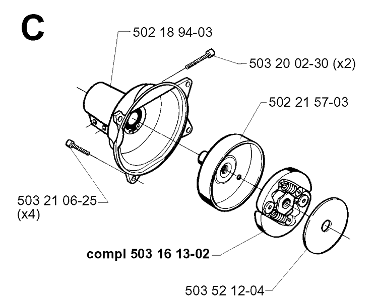 Clutch Diagram and Parts List for 240L 19984400001-20001400000 Husqvarna Edger