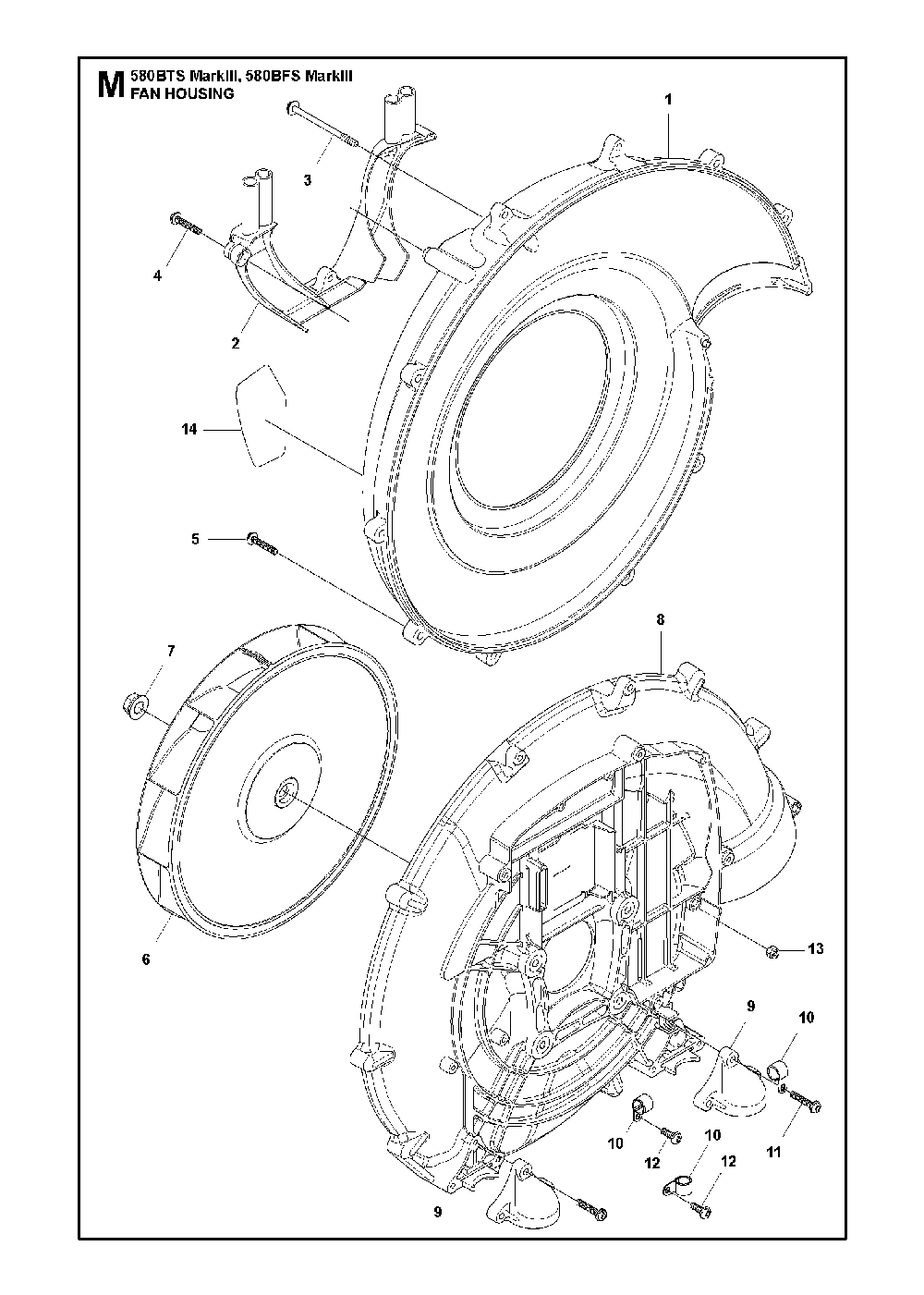 Fan Diagram and Parts List for 580BFSMARKIII 580BTS Mark III Husqvarna Leaf Blower / Vacuum