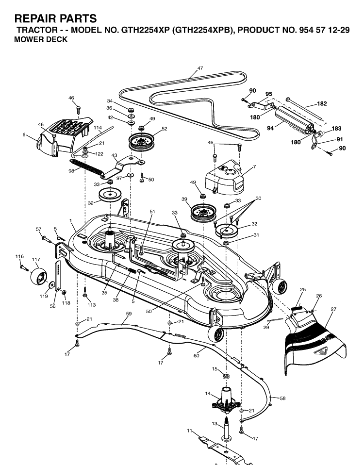 Mower Deck / Cutting Deck Diagram and Parts List for GTH2254XP-GTH2254XPB 2004-08 Husqvarna Lawn Tractor