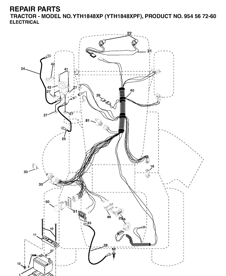 Electrical Diagram and Parts List for YTH1848XP (954567260)(2003-06) Husqvarna Lawn Tractor